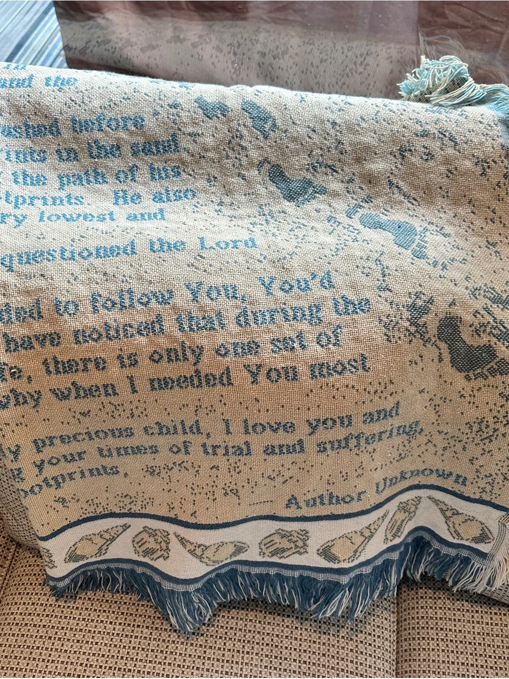 Footprints Woven Throw Blanket 48x60 Christian Inspirational Fringed Tapestry